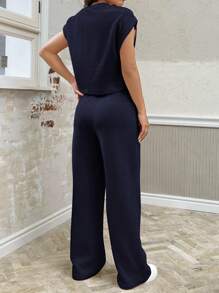 SHEIN EZwear Deep Blue Knit Casual Women Loose Suit