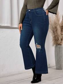 SHEIN LUNE Jeans de pierna acampanada y desgastados informales de talla grande