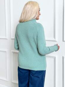 EMERY ROSE 女士休闲宽松纯色立领插肩袖毛衣，适合秋冬季针织套头衫 - 綠色 - 查看 2