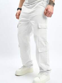 Chillumni Men's Multi Pockets Straight-Leg Loose Fit Casual Jeans - White - View 4