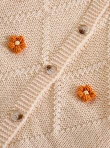 Teen Girls Cardigans With Textured Cable Applique Contrast Color Rib Knit Design