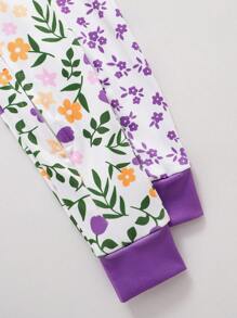 2 Stücke Baby Mädchen Blumen Langarm Jumpsuit Pyjama Set, Eng anliegend