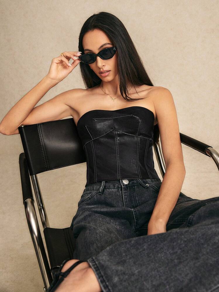 Poéselle Áo Bustier giả da dành cho nữ, áo corset cắt ngắn theo phong cách phục hưng thập niên 90 có khóa kéo phía sau, hoàn hảo cho các bữa tiệc mùa thu, Halloween và thời trang thu đa năng, kết hợp nét quyến rũ cổ điển với phong cách hiện đại trong tông màu rực rỡ. - màu đen - Xem 6