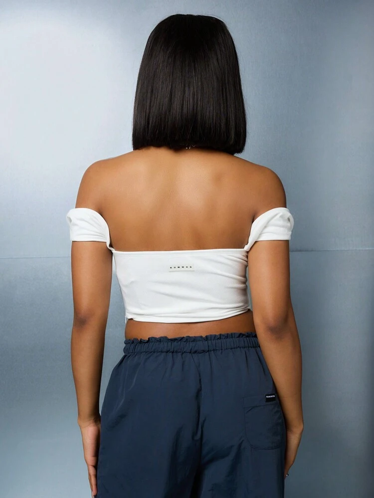 SUMWON WOMEN Off Shoulder Corset Crop Top With Jersey Number