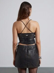 AiiRZ Top corto con costuras recogidas, tirantes metálicos transparentes