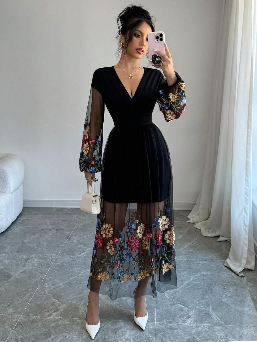 Lace Patchwork Waist Wrap A-line Autumn Winter Backless Nightclub Party Mini Dress