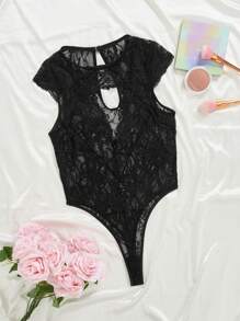 Elegant Sexy Hollow Floral Lace Jumpsuit For Women - Black - View 7