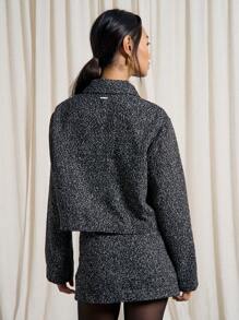 AiiRZ Statement Button Tweed Jacket And Mini Skirt Two Piece Co-Ord Set - Black - View 2