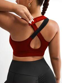 Plus Size Sports Racerback Bra With Adjustable Hook-And-Loop Shoulder Straps, Front Zipper Closure, High Support,With Sewn-In Pads,Non-Removable Pads For Women High Support Racerback,Workout, Yoga, Running For Chinese New Year