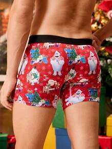Notgurli Men's Soft & Comfortable Santa Claus Print Elastic Boxer, Christmas Theme, Christmas Gift - Red - View 2