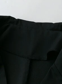 Plus Size Women Lapel Collar Contrast Stitch Single-Breasted Placket Blazer Jacket - Black - View 4