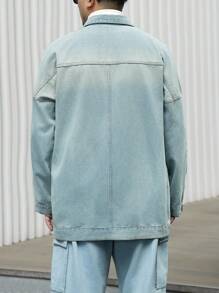 Manfinity Homme Men's Casual Loose Denim Jacket With Single-Breasted Button, Autumn - Blue - View 2
