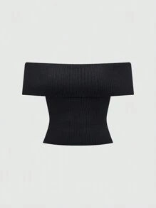 SHEIN Unity 2 件套黑白条纹修身露肩针织上衣 - 彩色 - 查看 5
