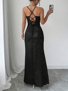 Rafferiza Metallic Loose Spaghetti Strap Party Dress Maxi Women Outfit