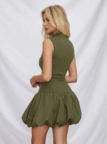 SHEIN Essnce Váy mùa hè đơn sắc cổ đứng cho nữ Váy độc thân Váy Y2k Váy mùa hè cho nữ Váy đèn lồng Váy viền /Váy hoa /Đầm xòe /Trang phục sinh nhật /Bong bóng - xanh quân đội - Xem 2