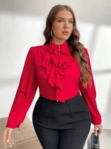 Firerie Áo cánh bất đối xứng thanh lịch cỡ lớn cho người đi làm - Đỏ - Xem 5
