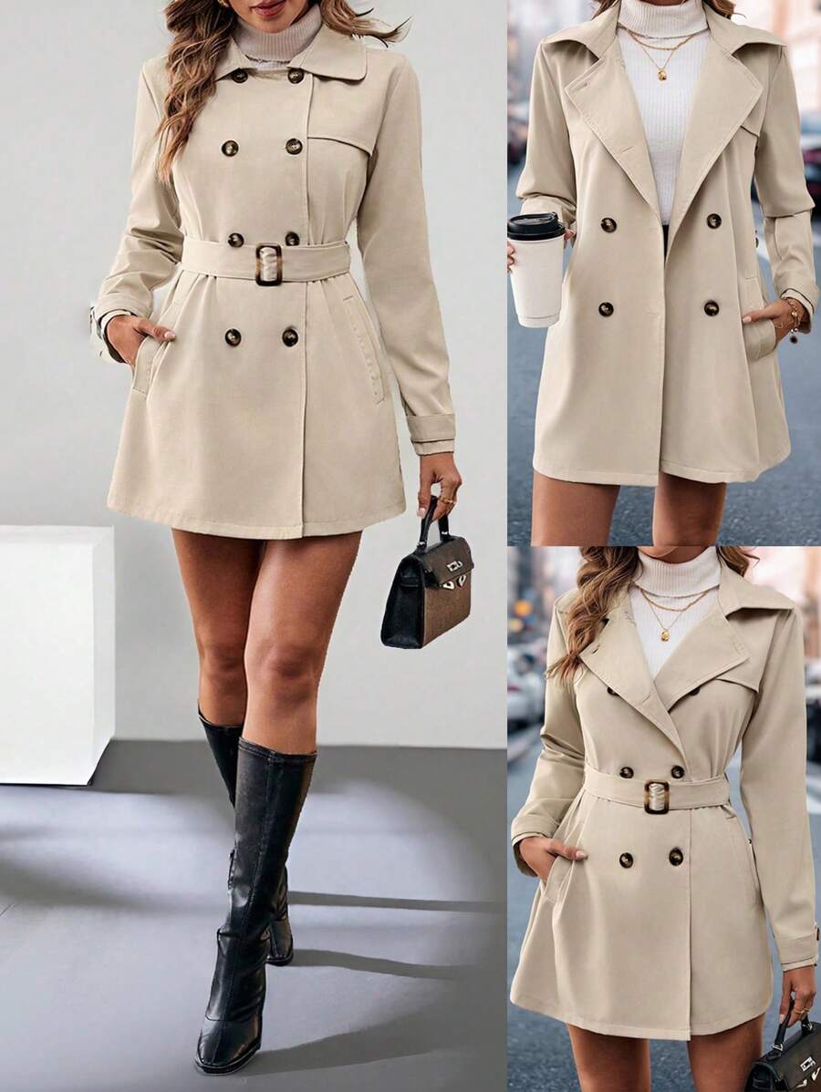 SHEIN LUNE 大码双排扣可调节腰带风衣