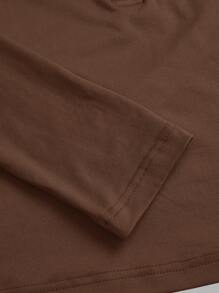 SHEIN EZwear Áo thun dài tay cổ chữ V dệt kim 3 màu cơ bản dành cho nữ - màu nâu - Xem 7