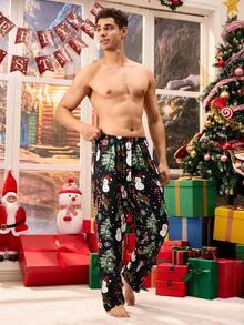 Happy Jammies 男士圣诞雪人图案松紧腰休闲裤，圣诞礼物 - 黑色 - 查看 3
