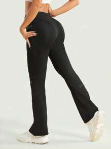 Women's Solid Basic Daily Casual Sports Flared Pants With Pockets