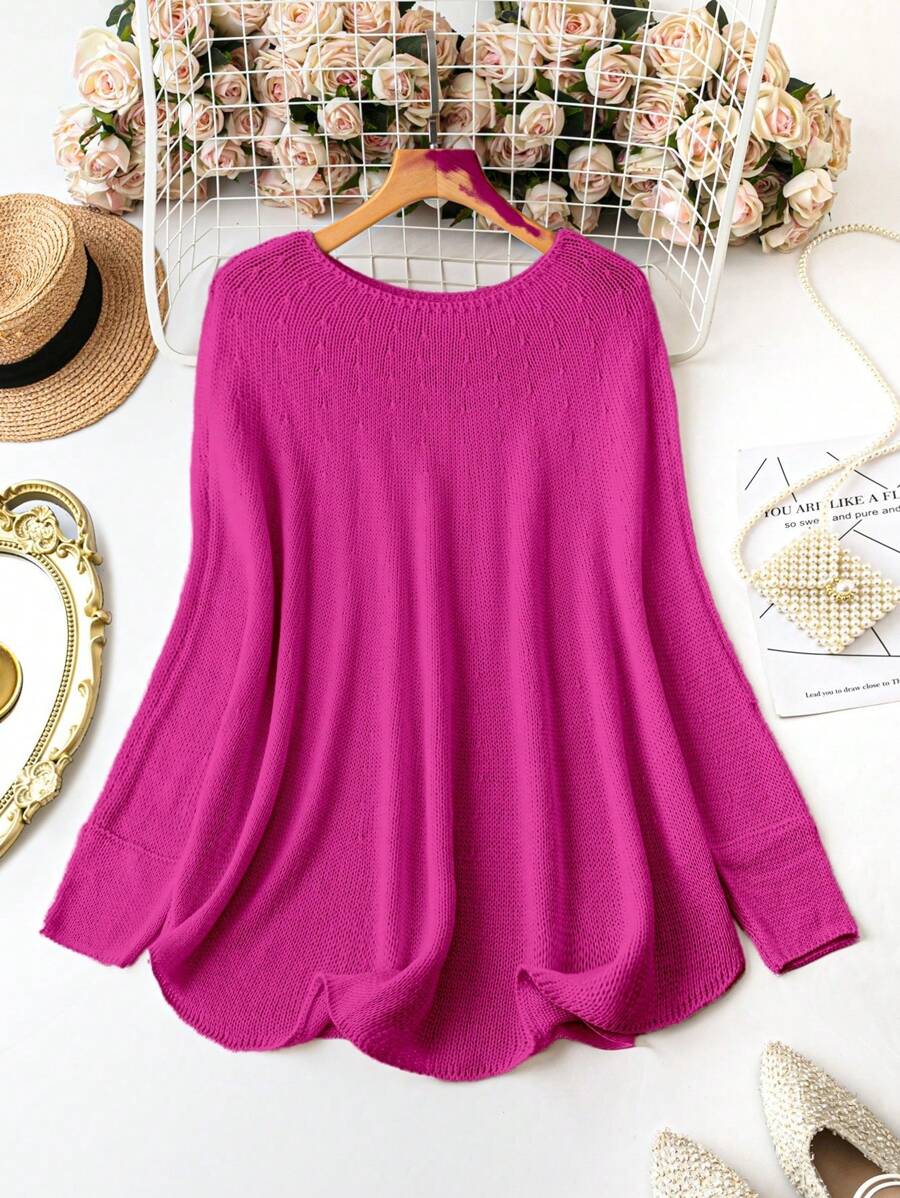 SHEIN Clasi Plus Size Women Solid Color Crew Neck Long Sleeve Casual ...