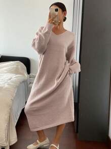 DAZY 女士休闲纯色宽松毛衣连衣裙秋冬季 - 粉色 - 查看 4