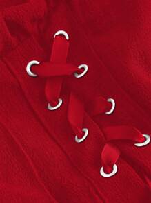 Flirla Váy dài tay cổ tim cỡ lớn có dây rút nhún eo cho quần áo năm mới - Đỏ - Xem 4