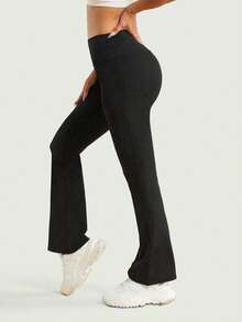 Women's Solid Basic Daily Casual Sports Flared Pants With Pockets