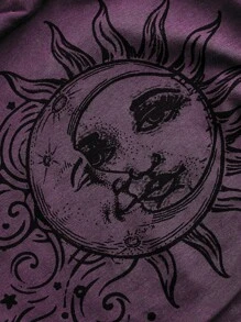 ROMWE Hippie Style Moon & Sun Print Women Ruched Bandeau Top - Purple - View 4
