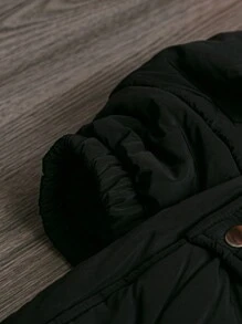 SHEIN LUNE 大尺碼純色休閒中長版加厚外套，秋冬女裝 - 黑色 - 查看 6