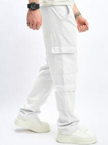 Chillumni Men's Multi Pockets Straight-Leg Loose Fit Casual Jeans - White - View 8