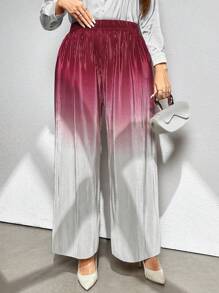 SHEIN Privé Celana Panjang Longgar Potongan Lurus Pinggang Tinggi Ombre Ukuran Plus - MultiWarna - View 6