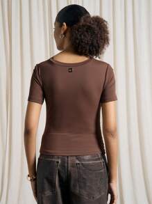 AiiRZ Áo thun tay ngắn nhún trước Jersey - màu nâu - Xem 2