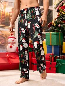 Happy Jammies 男士圣诞雪人图案松紧腰休闲裤，圣诞礼物 - 黑色 - 查看 6