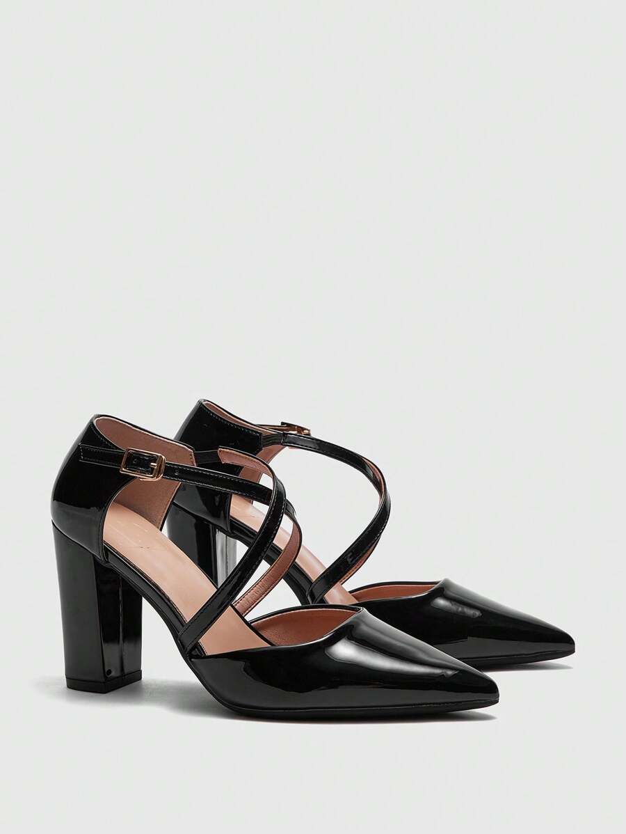 CUCCOO BIZCHIC Elegantes tacones altos de punta negros con un toque navideño y de Año Nuevo para el otoño y el invierno - Negro - Ver 1