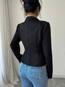 Chiquease 经典纯色粗花呢翻领西装外套 - 黑色 - 查看 2