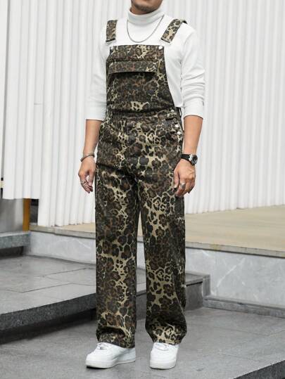 Manfinity Homme Plus Size Mode för män leopardtryckta jeansbyxor