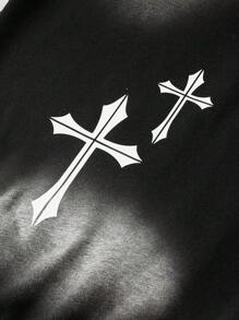 Manfinity EMRG Men's Casual Street Cross Gradient Print Hooded Sweatshirt, Spring & Autumn - Black - View 2