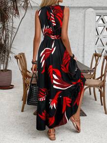 Breezaya Vestido largo de mujer con estampado de colores contrastantes y sin mangas