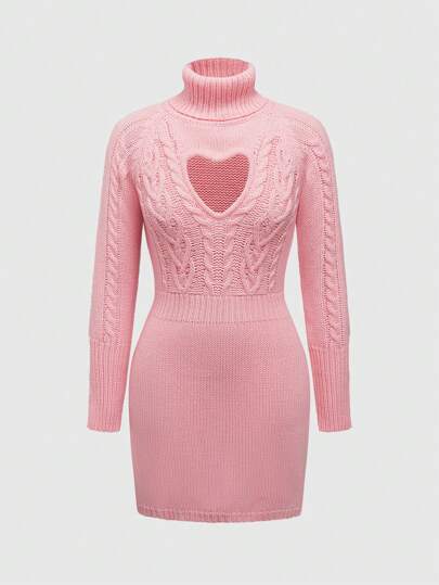 Kawaii Robe pull femme mignonne à épaules nues avec découpe en forme de cœur jacquard