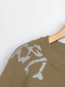 SHEIN LUNE Áo len cổ tròn dáng rộng, họa tiết đầu lâu, kiểu dáng thường ngày, thích hợp cho mùa thu/đông. - Lạc đà - Xem 4