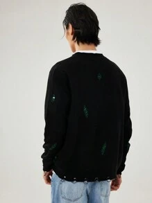 Manfinity Roghcode 男士休闲骷髅印花单排扣长袖开衫，适合秋冬季 - 灰色 - 查看 2
