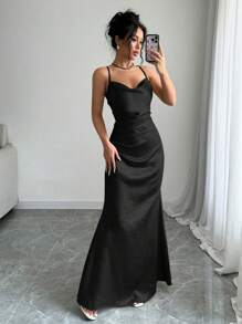 Rafferiza Metallic Loose Spaghetti Strap Party Dress Maxi Women Outfit