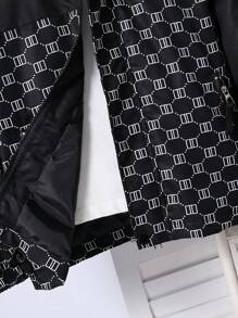 SHEIN Tween Boy Letter & Graphic Print Hooded Zip Front Long Sleeve Jacket