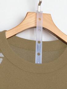 SHEIN LUNE Áo len cổ tròn dáng rộng, họa tiết đầu lâu, kiểu dáng thường ngày, thích hợp cho mùa thu/đông. - Lạc đà - Xem 3