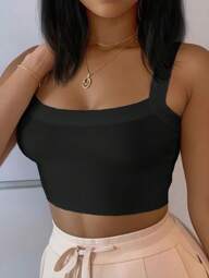 Slaydiva Women's Casual Solid Color Camisole Tight Short Tank Top, Versatile For Summer/Autumn Back To School