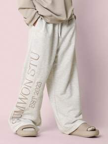 SUMWON Tween Girls Comfy Wide Leg Sweatpants With Embroidery - Light Grey - View 2