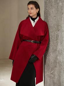 SHEIN Privé Manteau femme mi-long oversize rétro chic vibrant rouge double-face de haute qualité et pour le transport en commun, automne/hiver - Rouge - Voir 6