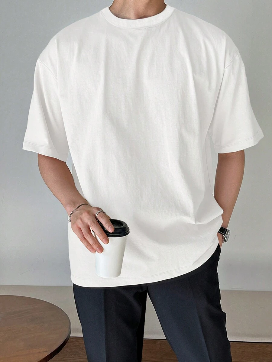 DAZY Men Cotton Solid Drop Shoulder Plain T Shirt,Fall Clothes