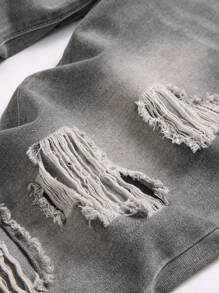 Chillumni Pantalón informal de peto vaquero desgastado y rasgado para hombres - Gris - Ver 3